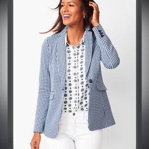 Talbots Blue Houndstooth Cotton Blazer‎ 8